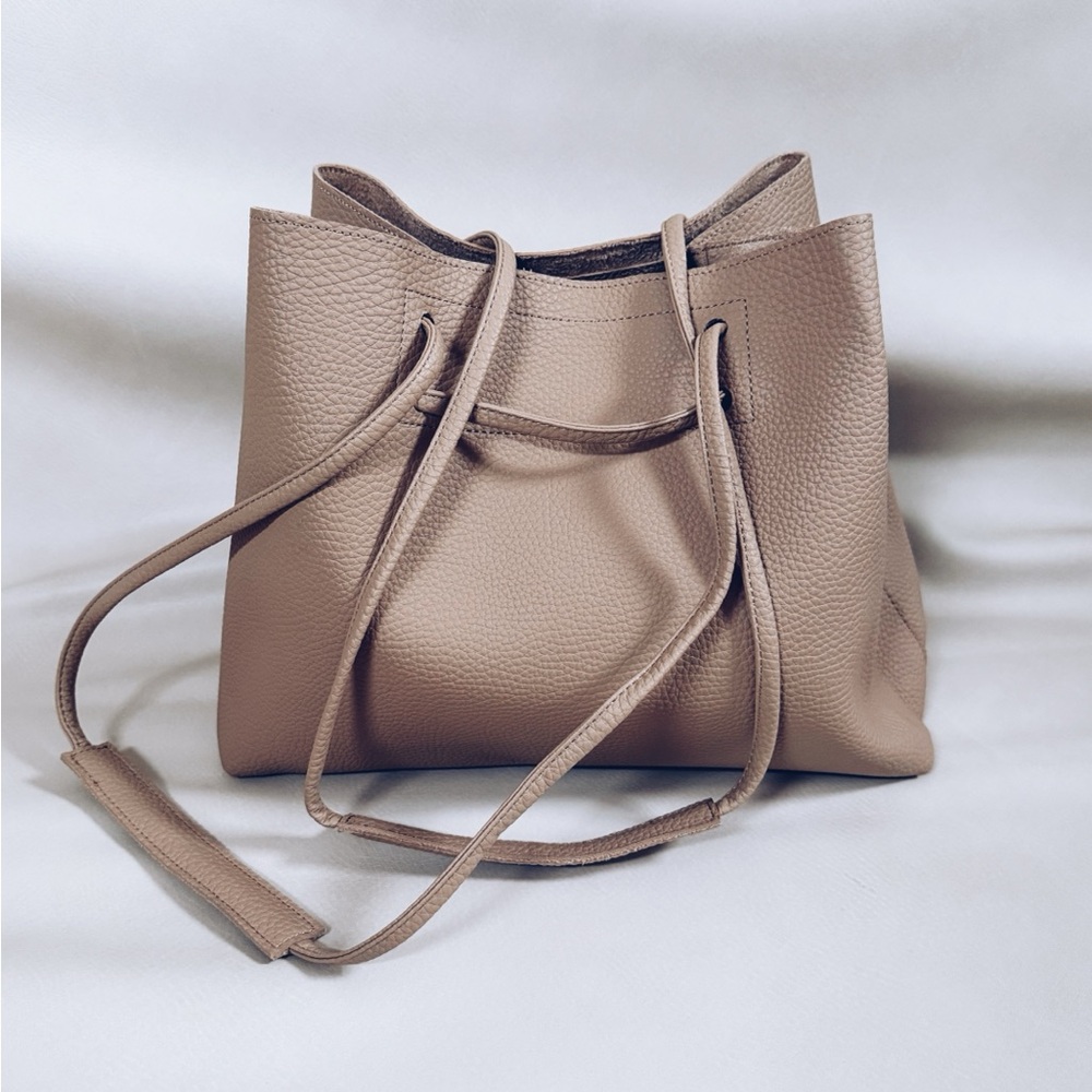 Vegan Leather Slouchy Bucket Bag - Tan (NWT)